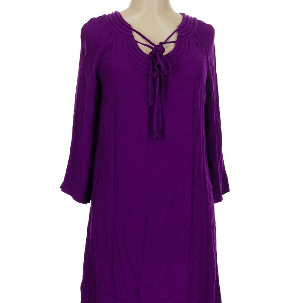 Diane von Furstenberg Purple Tassel Tie V-Neck Long Sleeve Dress
